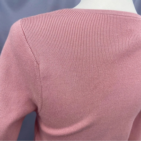 Maeve by Anthropologie Ribbed Sweetheart Sweater 3/4 Sleeve Pink Size Small - Picture 5 of 10